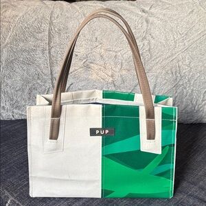 People For Urban Progress white/green Executive Handbag recycled banner/seatbelt